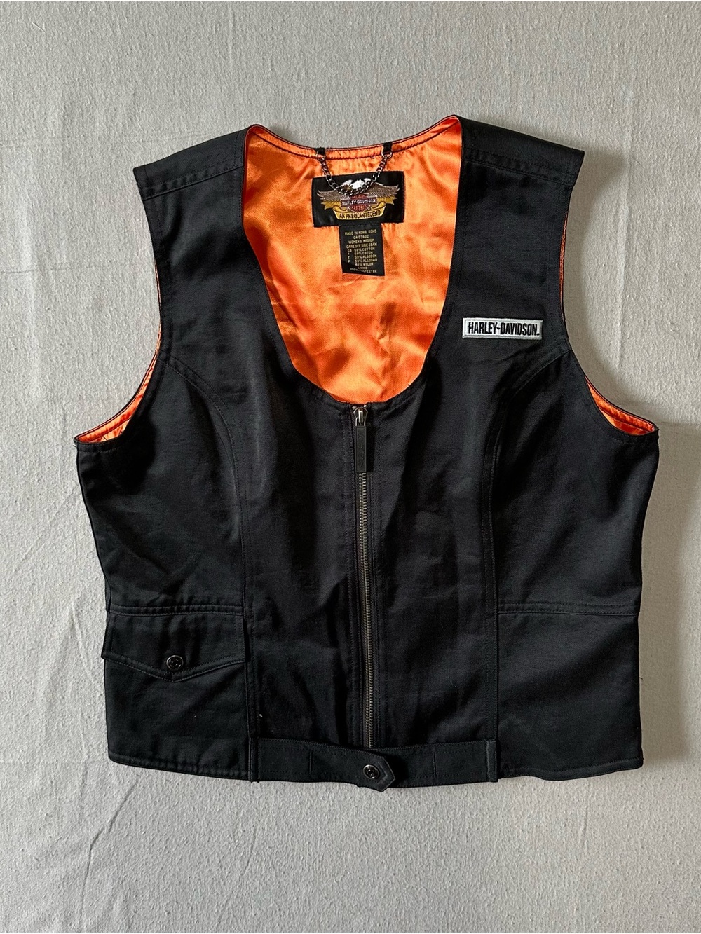 Harley-Davidson Women’s Black & Orange Satin-Lined Motorcycle Riding Vest Size M